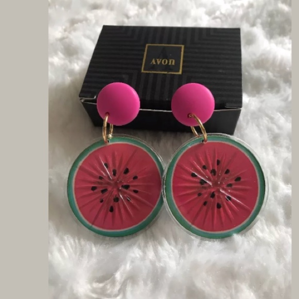 AVON TOOTY FRUITY PIERCED EARRINGS WATERMELON 1993 - Picture 1 of 5